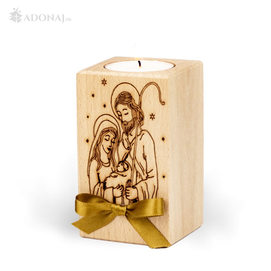 Elegantný Vianočný drevený svietnik - Sv. rodina