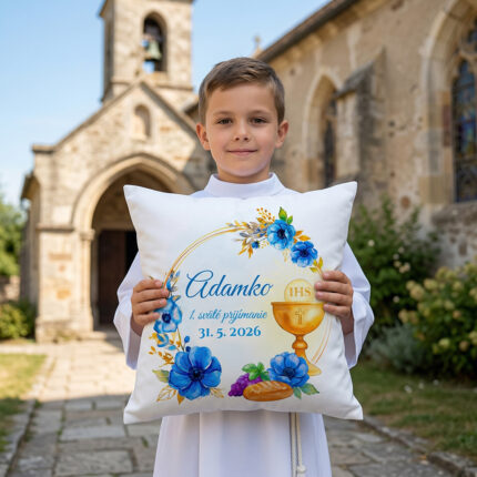 Vankúšik pre chlapca k prvému svätému prijímaniu vzor kalich