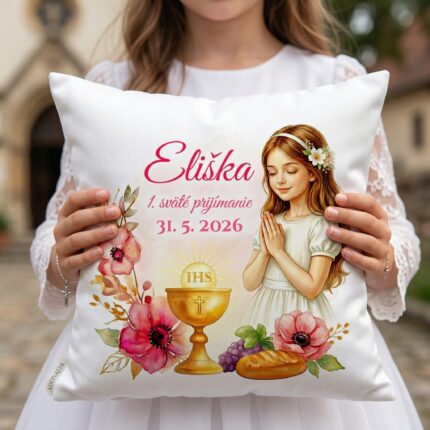 Vankúšik pre dievčatko k prvému svätému prijímaniu vzor milosť