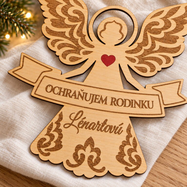 Detail gravírovaného textu, mena rodiny, ornamentov a červeného srdiečka